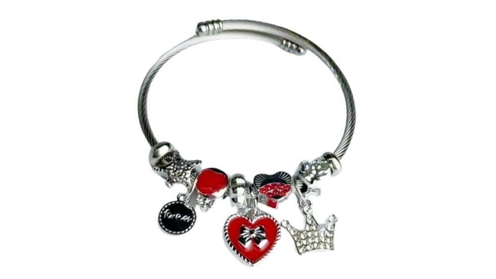 💫 Pandora Style Bracelet – red heart and crown