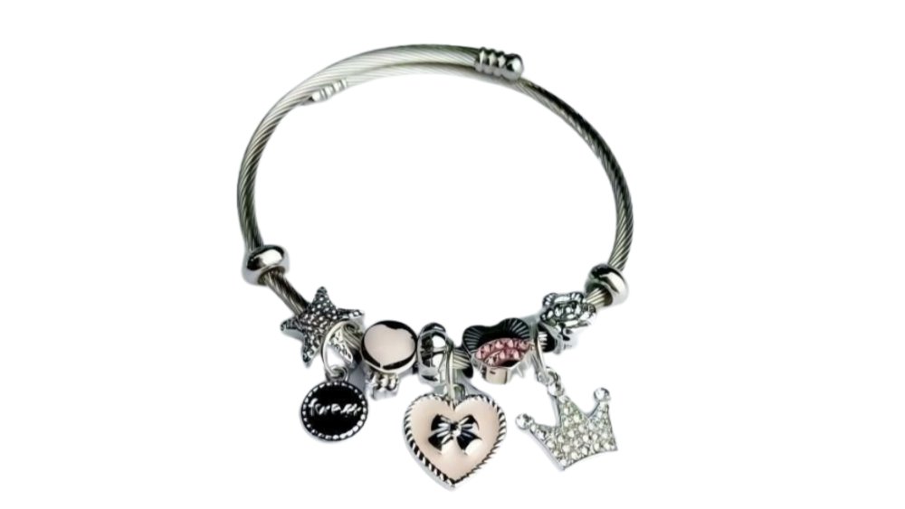 💫 Pandora Style Bracelet – white heart and crown