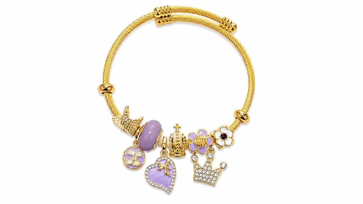 💫 Pandora Style Bracelet – purple heart and crown
