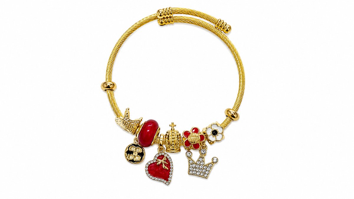 💫 Pandora Style Bracelet – red heart and crown