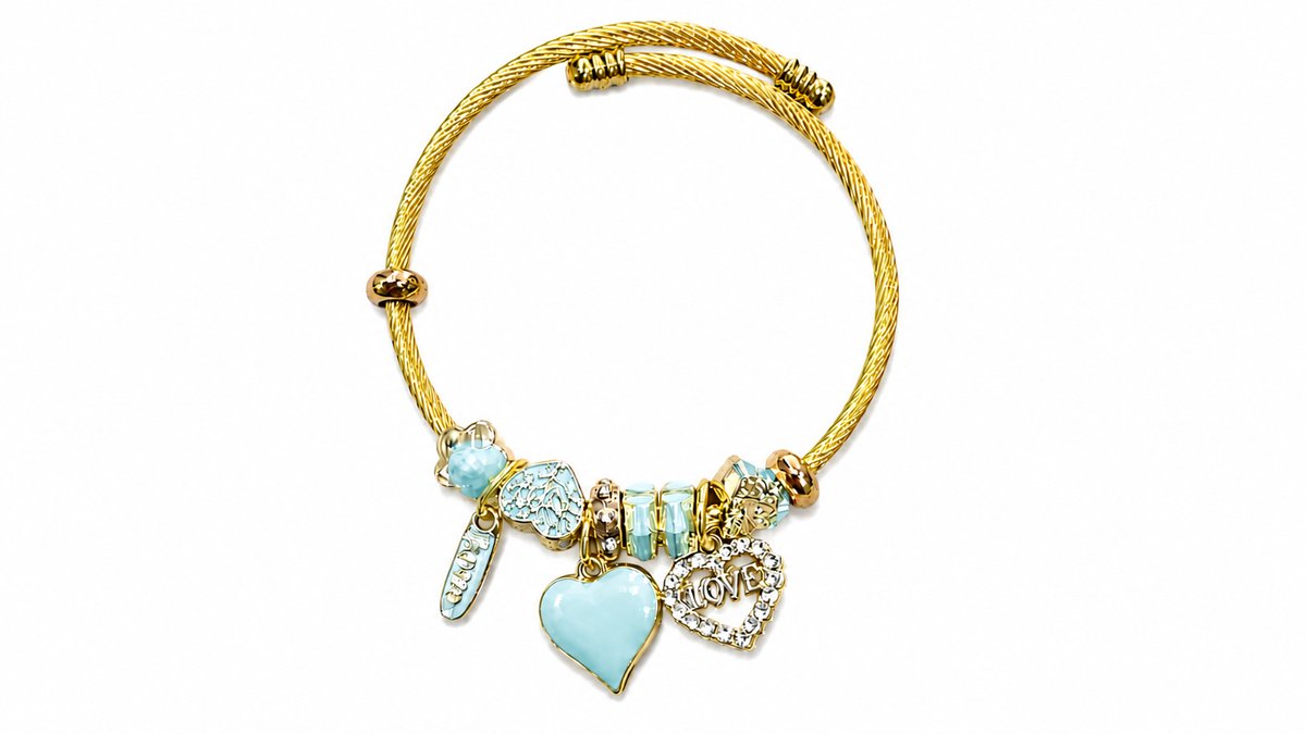 💫 Pandora Style Bracelet – light blue heart and love charm