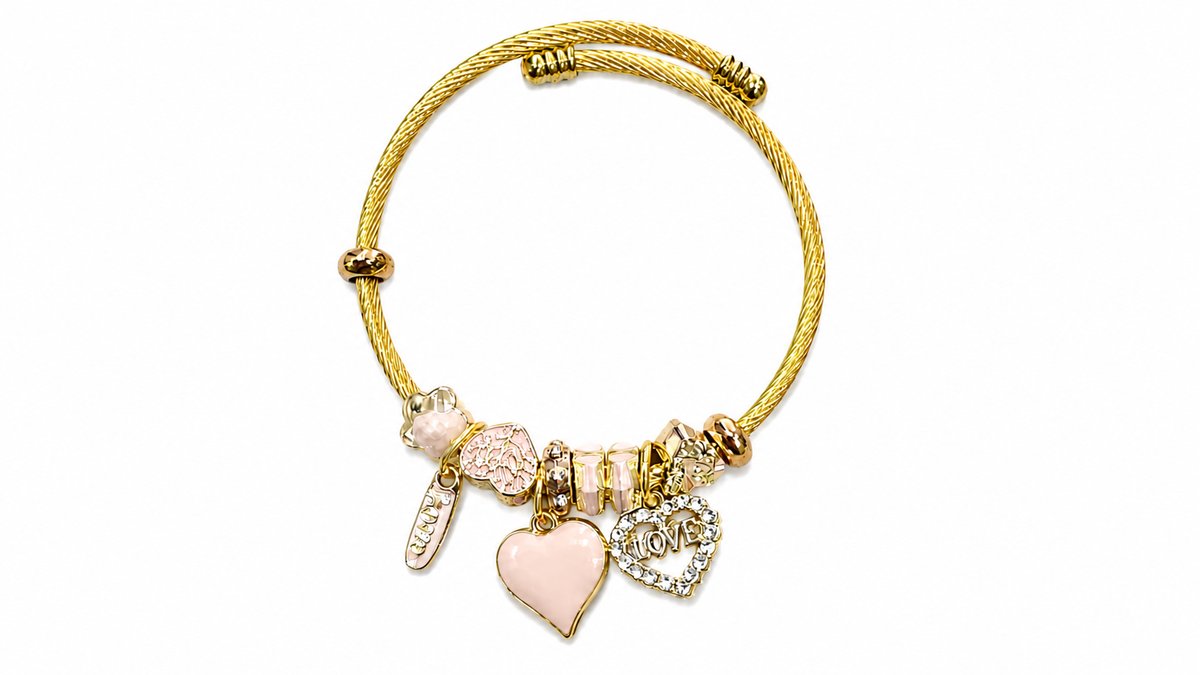 💫 Pandora Style Bracelet – pink heart and love charm