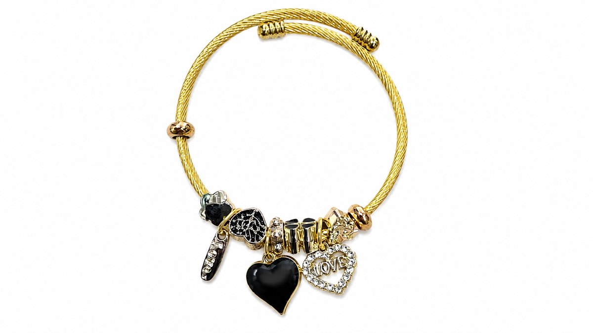 💫 Pandora Style Bracelet – black heart and love charm