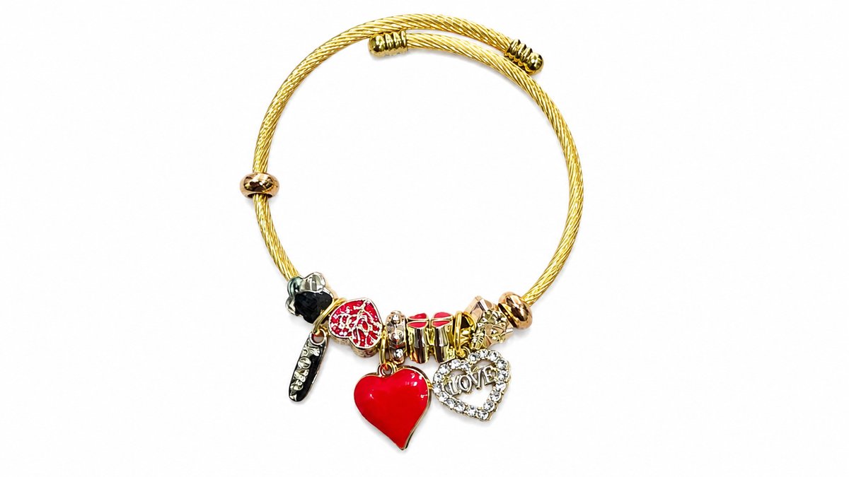 💫 Pandora Style Bracelet – red heart and love charm