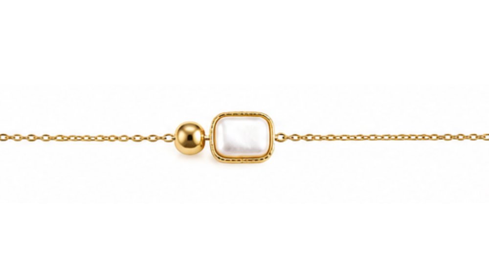Stainless Steel Rectangular Pearl Bracelet – Gold