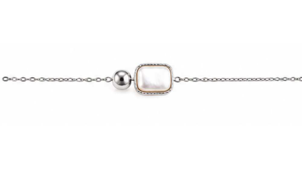 Stainless Steel Rectangular Pearl Bracelet – Silver
