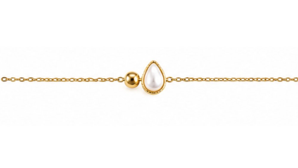 Stainless Steel Teardrop Pearl Bracelet – Gold