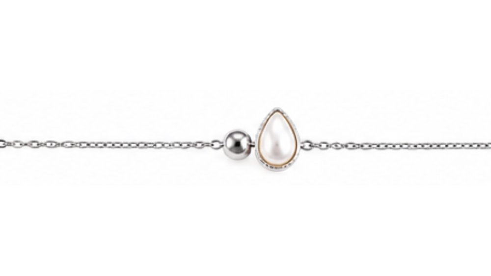 Stainless Steel Teardrop Pearl Bracelet – Silver