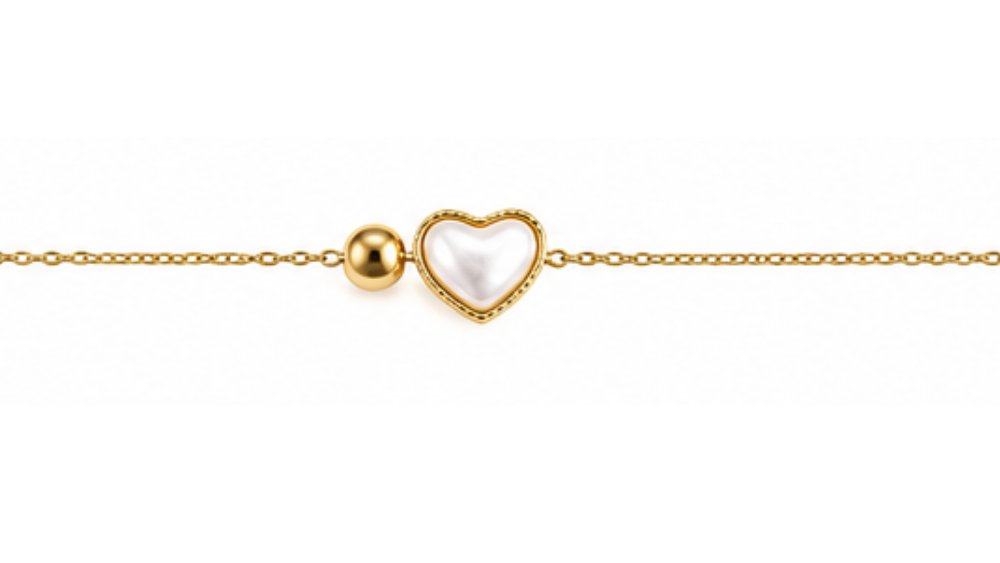 Stainless Steel Heart Pearl Bracelet – Gold
