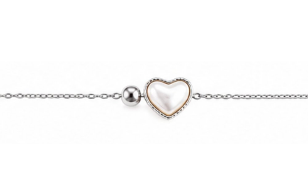 Stainless Steel Heart Pearl Bracelet – Silver