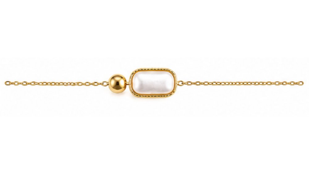 Stainless Steel Oblong Pearl Bracelet – Gold