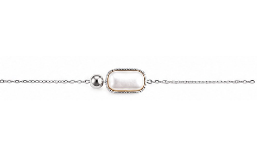 Stainless Steel Oblong Pearl Bracelet – Silver