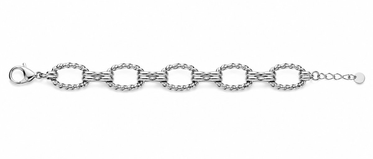 Stainless Steel Twisted Oval Link Bracelet silver