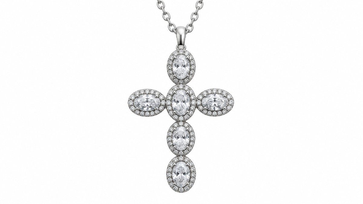 Stainless Steel Silver Crystal Cross Pendant Necklace