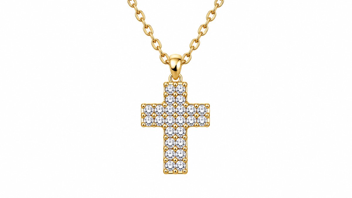 Stainless Steel Gold Crystal Cross Pendant Necklace