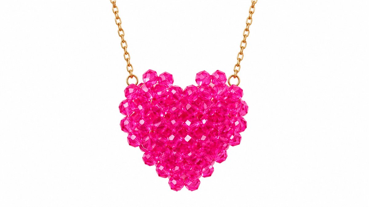 TikTok Viral Pink Crystal Heart Necklace – Stainless Steel Gold Chain