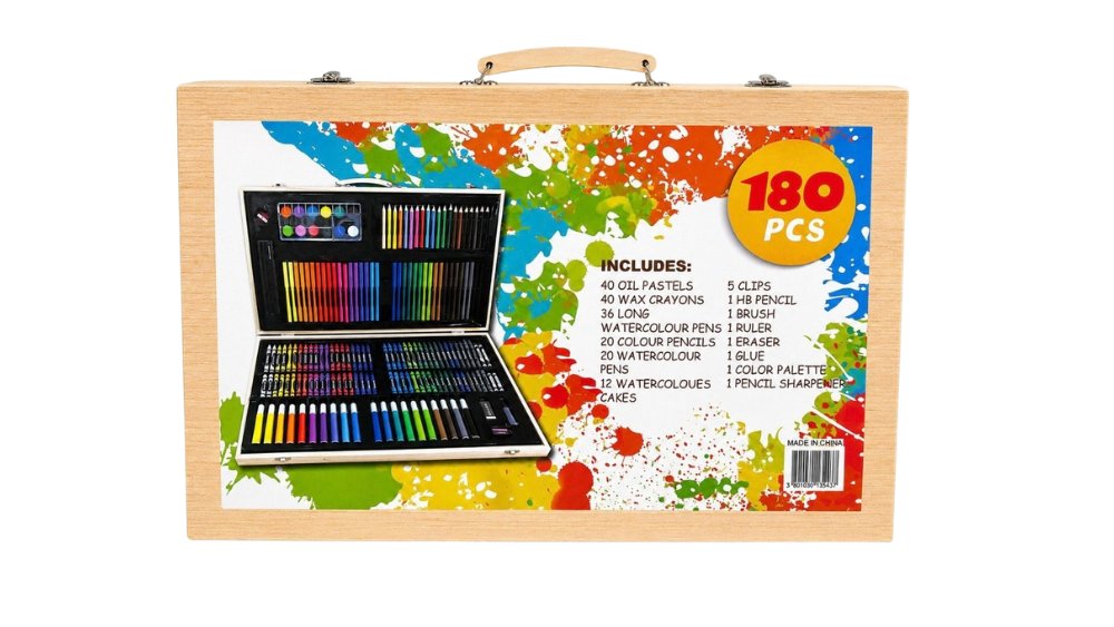180-Piece Deluxe Wooden Art Set – Drawing, Painting & Colouring Kit