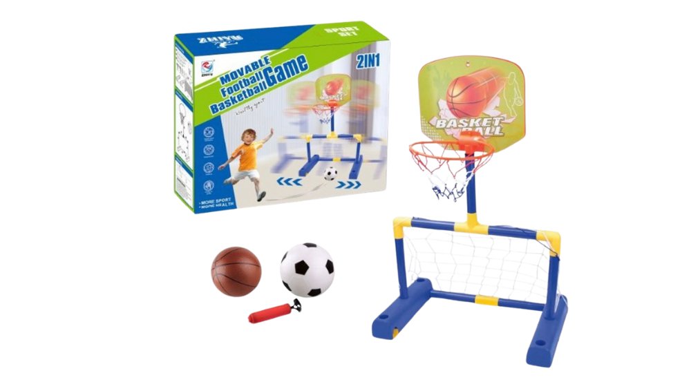 2-in-1 Kids Football Goal & Basketball Hoop Sports Set with Balls