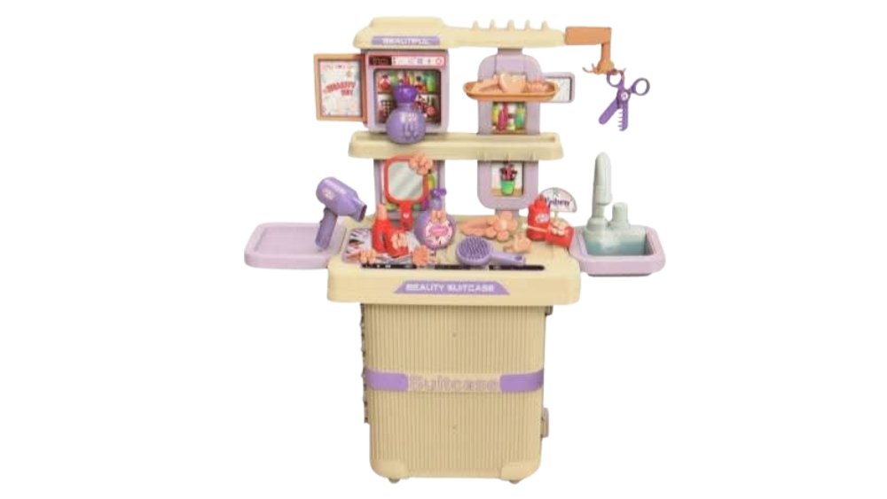 3-in-1 Beauty Salon Suitcase Pretend Play Set with Hair & Makeup Accessories