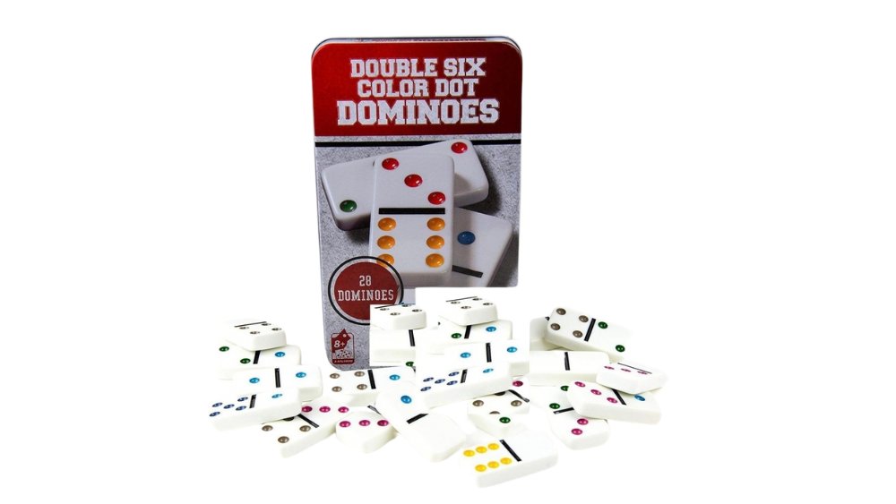Double Six Color Dot Dominoes Set – 28 Pieces in Metal Tin
