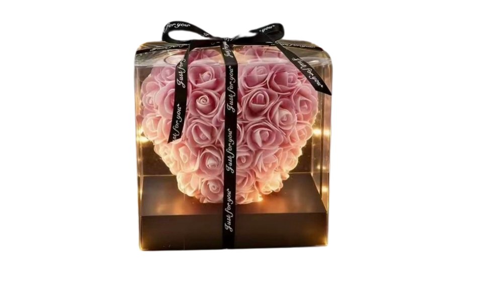LED Rose mini Heart Gift Box – pink Forever Roses with Lights
