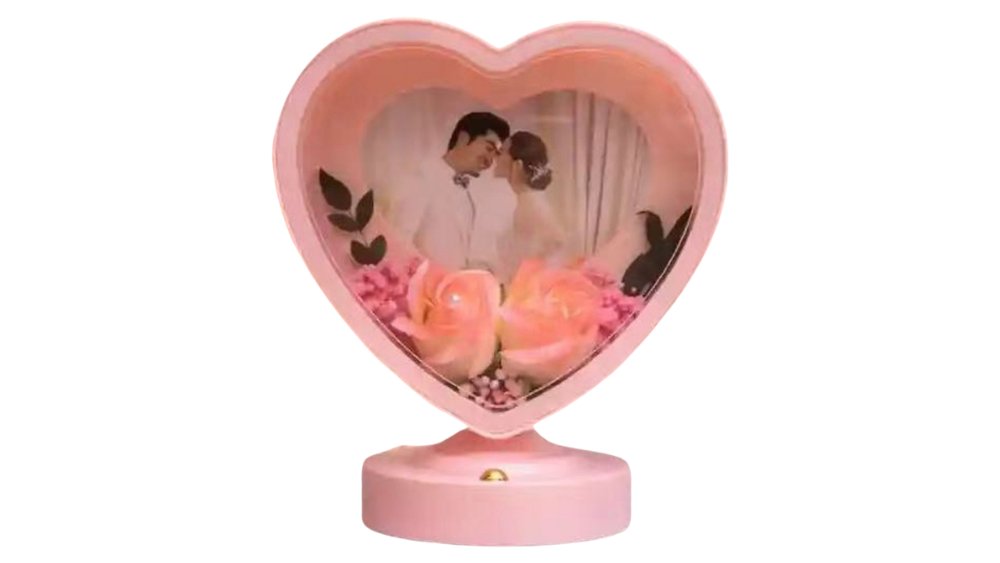Heart-Shaped Photo Frame with Roses & Light – Romantic LED Gift