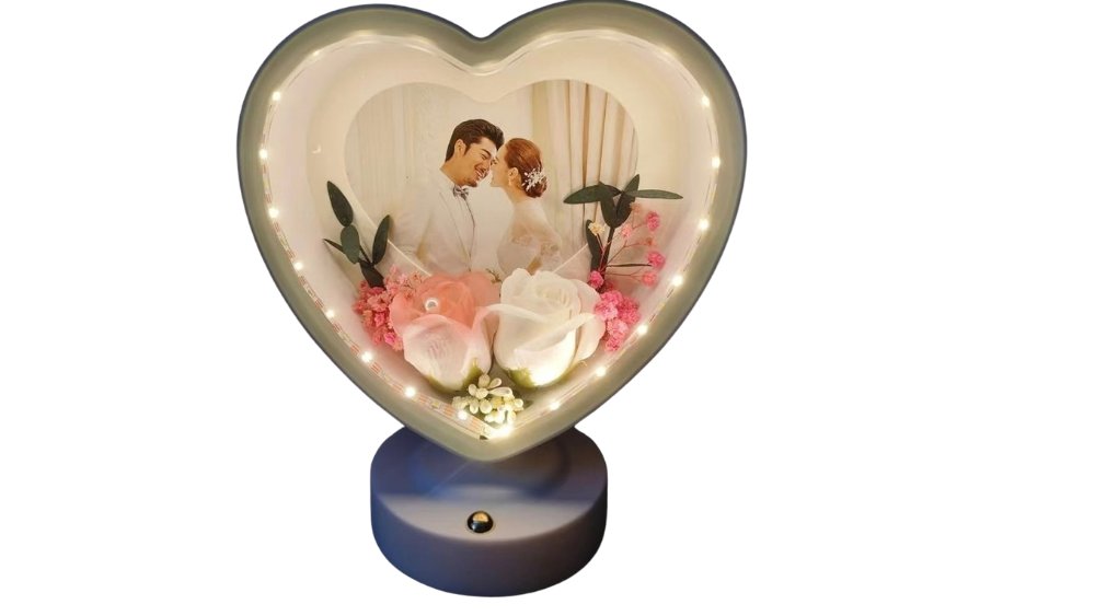 Heart-Shaped LED Photo Frame with Roses – Romantic Light-Up Gift