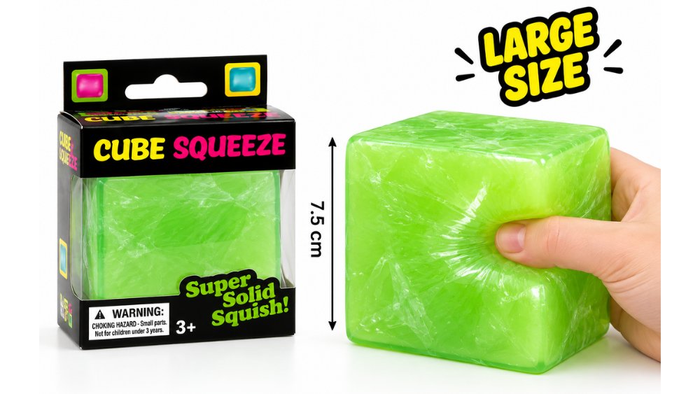 Large Green Cube Squeeze Squishy 7.5cm – Super Solid Stress Toy