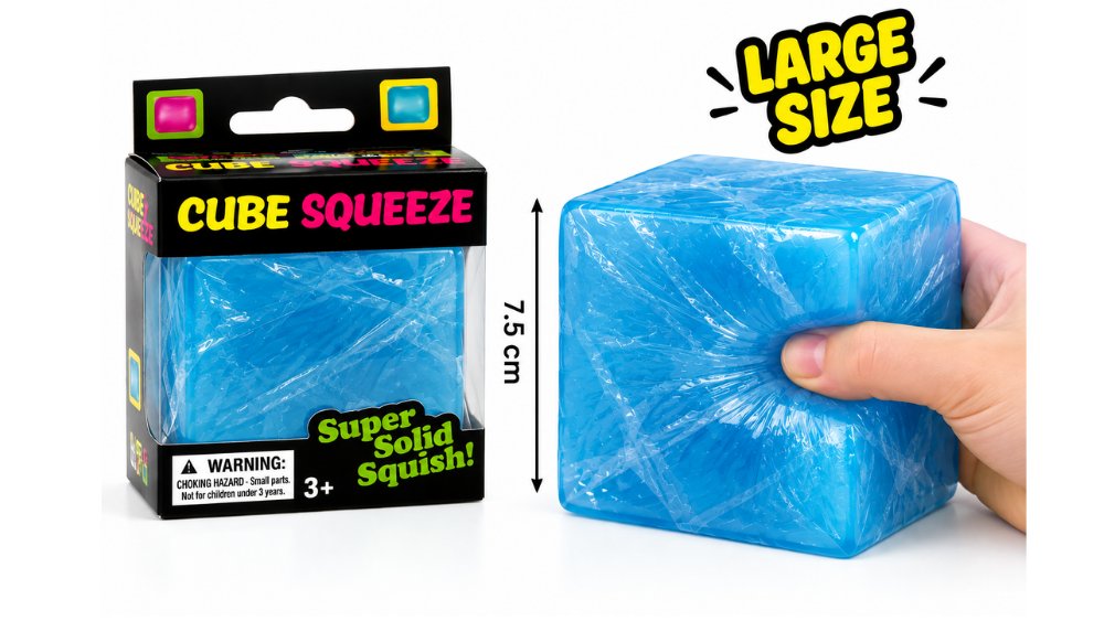 Large Blue Cube Squeeze Squishy 7.5cm – Super Solid Stress Toy