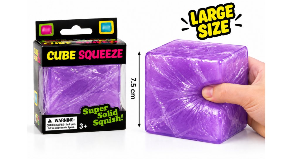 Large Purple Cube Squeeze Squishy 7.5cm – Super Solid Stress Toy
