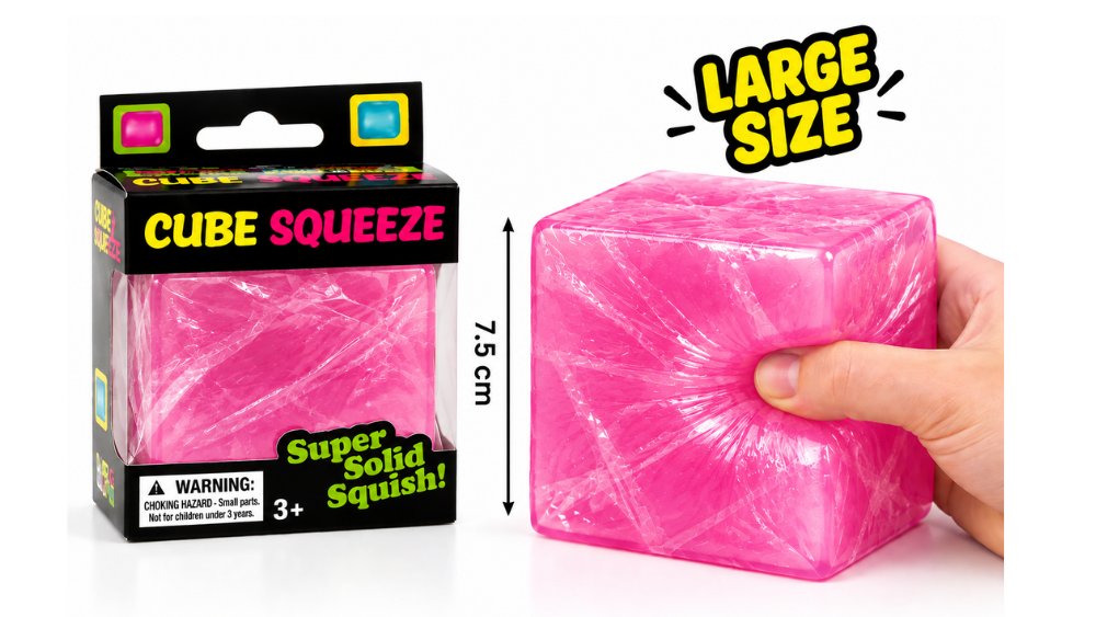 Large Pink Cube Squeeze Squishy 7.5cm – Super Solid Stress Toy