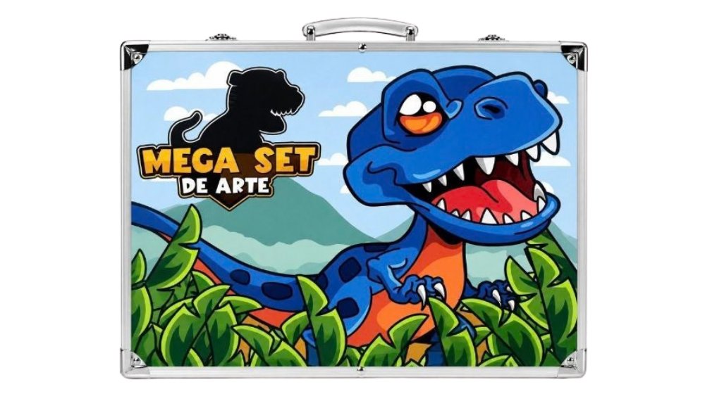 Dinosaur Kids Art Set in Aluminum Case – Complete Drawing & Painting Kit with Pencils, Markers, Paints & Accessories