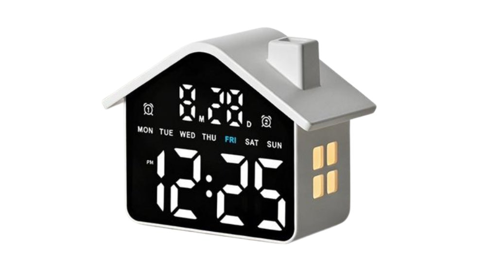 House-Shaped LED Digital Alarm Clock with Date & Day Display