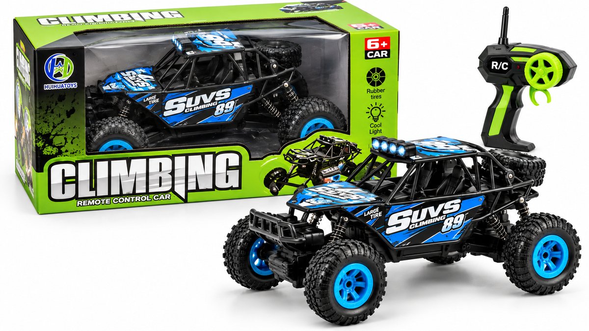 R/C Climbing Off-Road Buggy with Lights & Rubber Tires – Blue