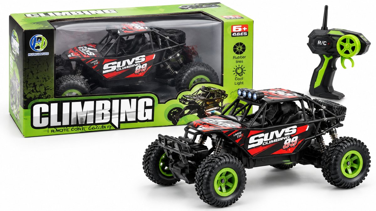 R/C Climbing Off-Road Buggy with Lights & Rubber Tires – Red