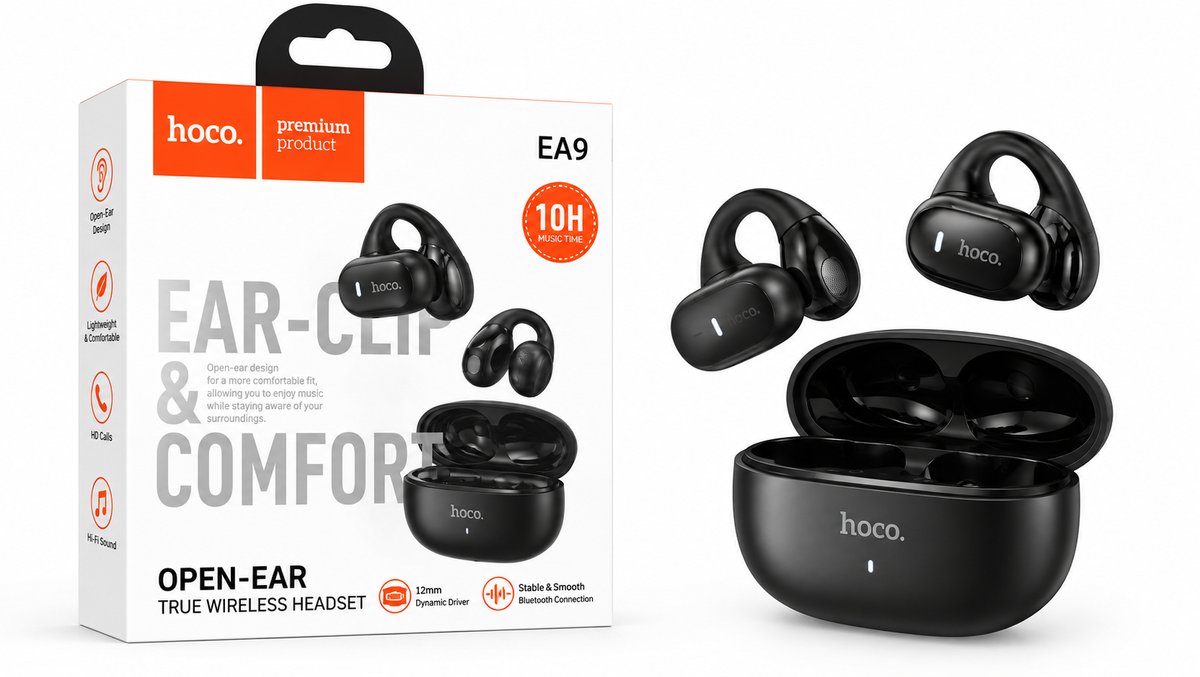 HOCO EA9 Open-Ear True Wireless Earbuds with Ear Clips – Black
