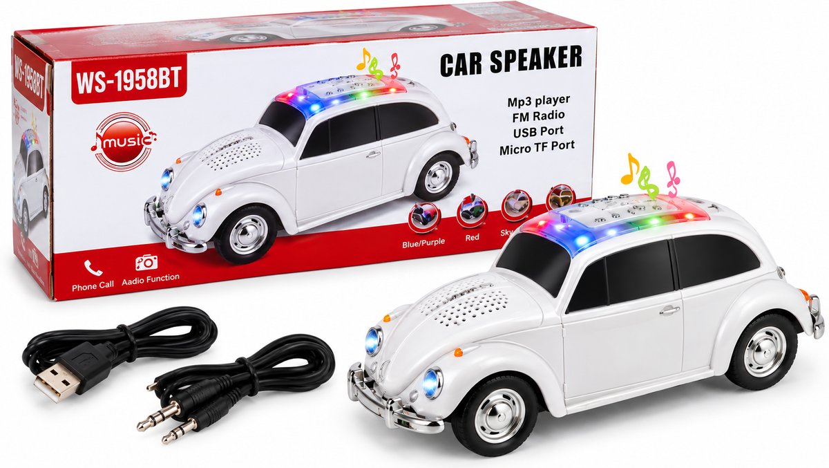 Retro Car Bluetooth Speaker with LED Lights, FM Radio & MP3 – WS-1958BT