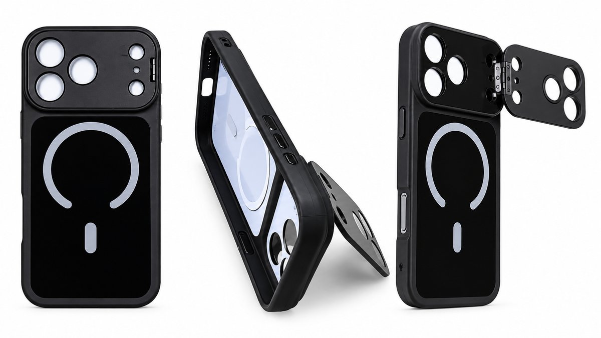 MagSafe Magnetic Phone Case with Flip Camera Cover & Stand – Black 18 pro max