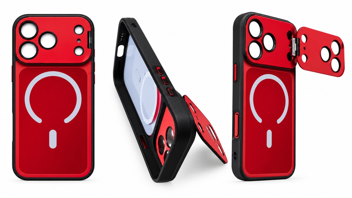 MagSafe Magnetic Phone Case with Flip Camera Cover & Stand – Red 18 pro max