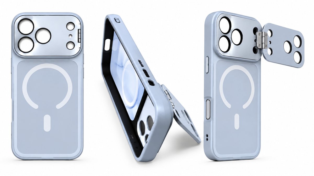 MagSafe Magnetic Phone Case with Flip Camera Cover & Stand – white grey 18 pro max