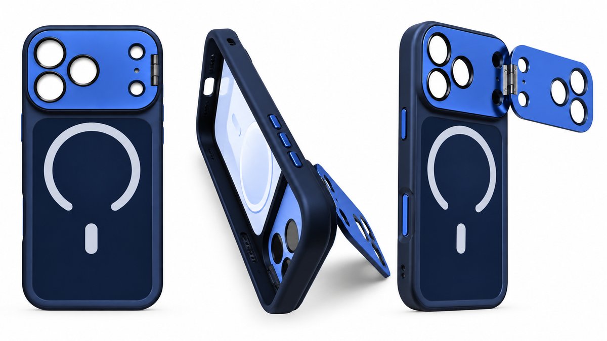 MagSafe Magnetic Phone Case with Flip Camera Cover & Stand – blue 18 pro max