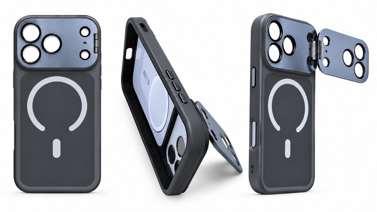 MagSafe Magnetic Phone Case with Flip Camera Cover & Stand – grey black 18 pro max