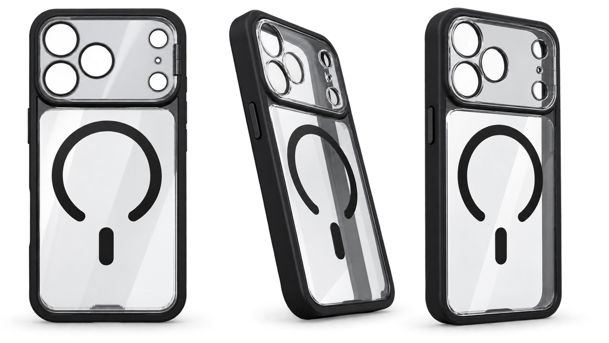 Clear MagSafe Phone Case with Full Camera Protection – Black 18 pro max