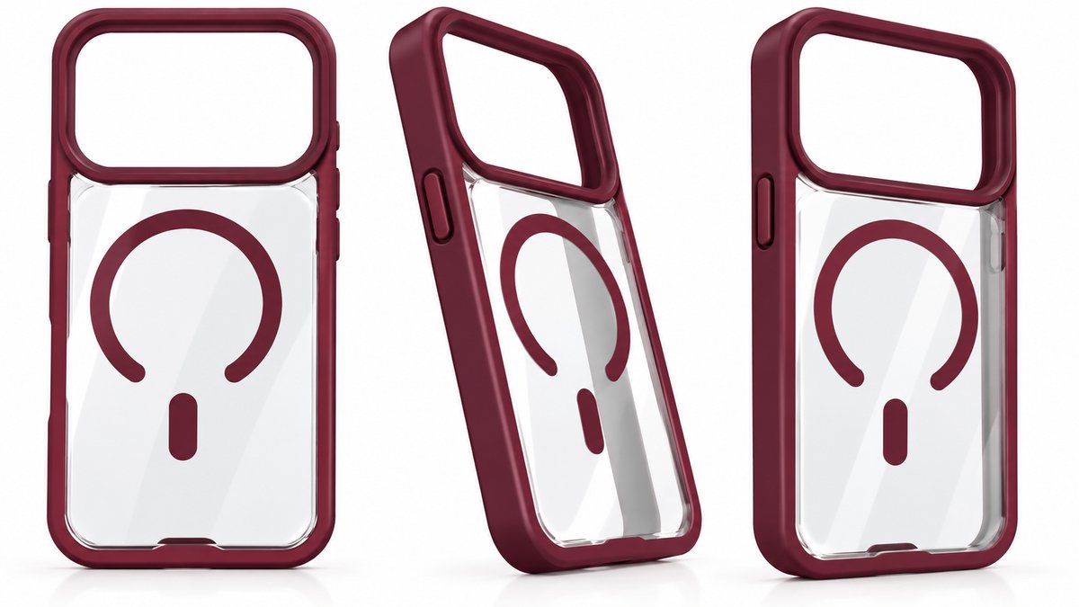 Clear MagSafe Phone Case with Open Camera Design – Burgundy 18 pro max