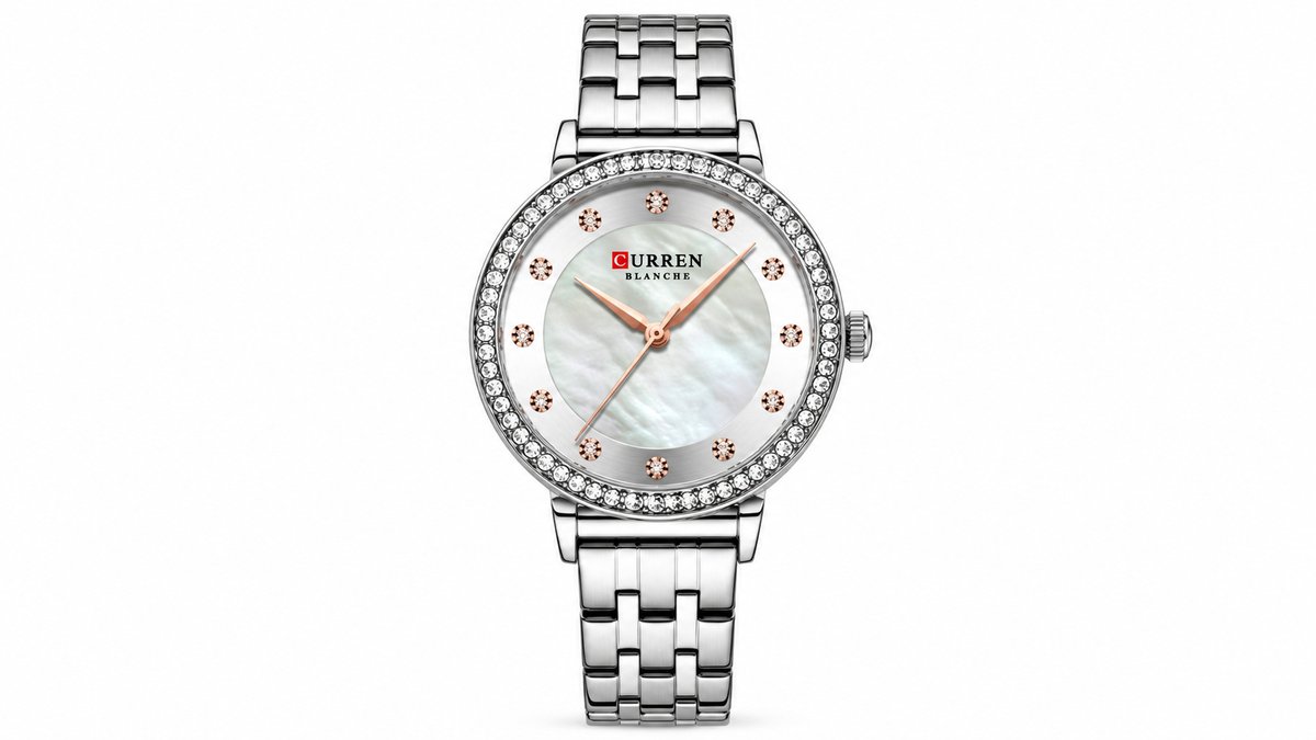 CURREN Blanche Silver Women’s Watch with Mother of Pearl Dial & Crystals