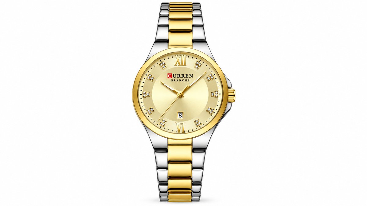 CURREN Blanche Two-Tone Women’s Watch with Gold Dial & Date Display