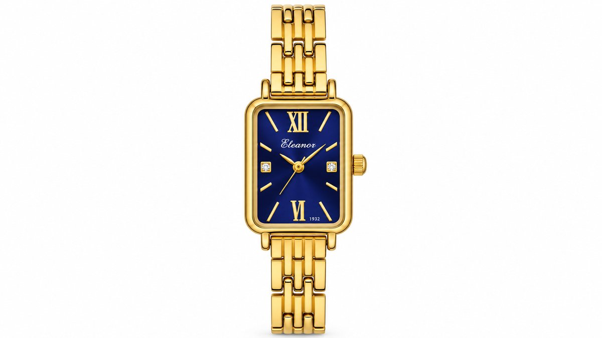 Eleanor Gold Women’s Rectangular Watch with Blue Dial