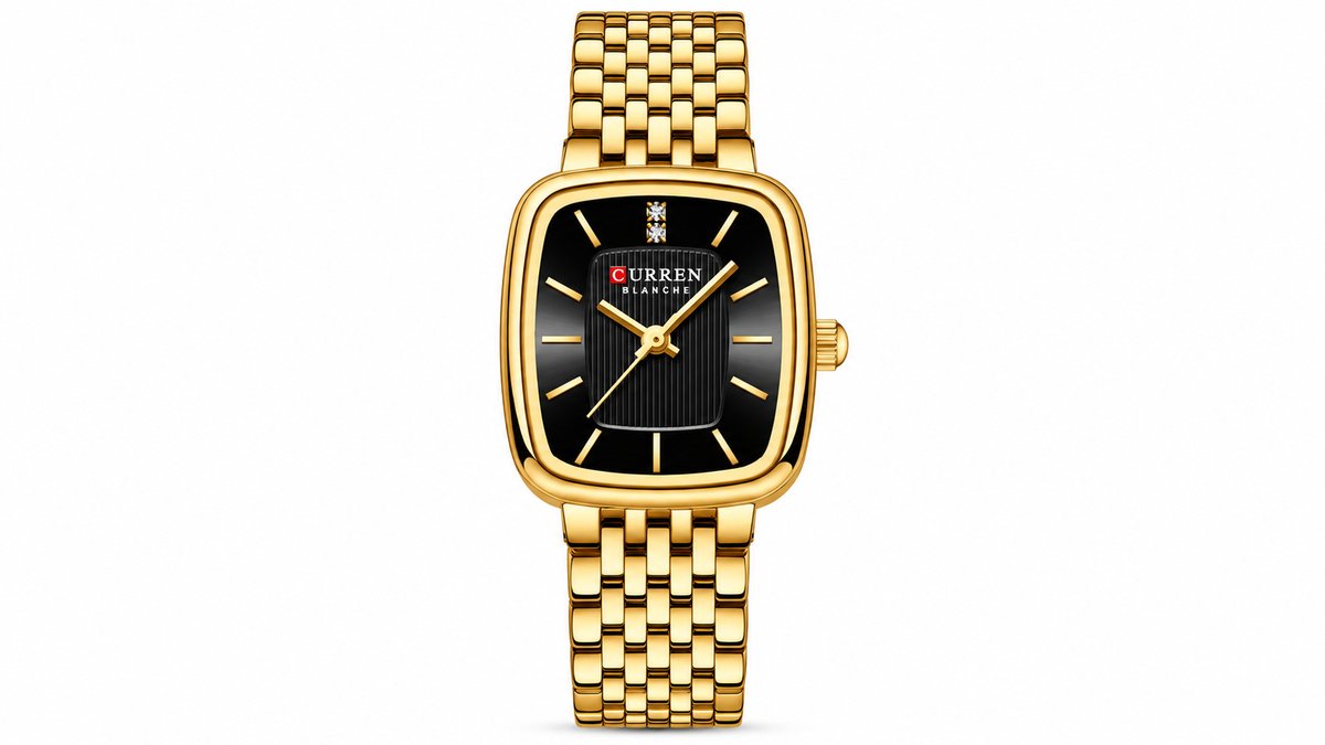 CURREN Blanche Gold Women’s Rectangular Watch with Black Dial
