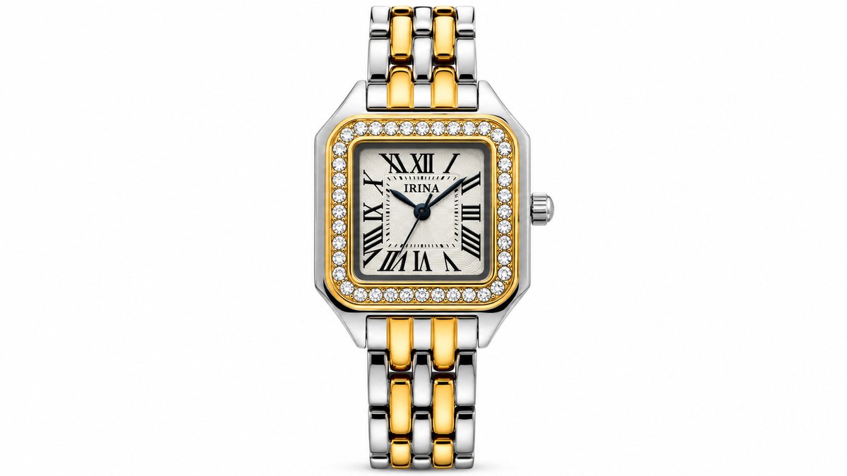 IRINA Two-Tone Women’s Rectangular Watch with Crystal Bezel