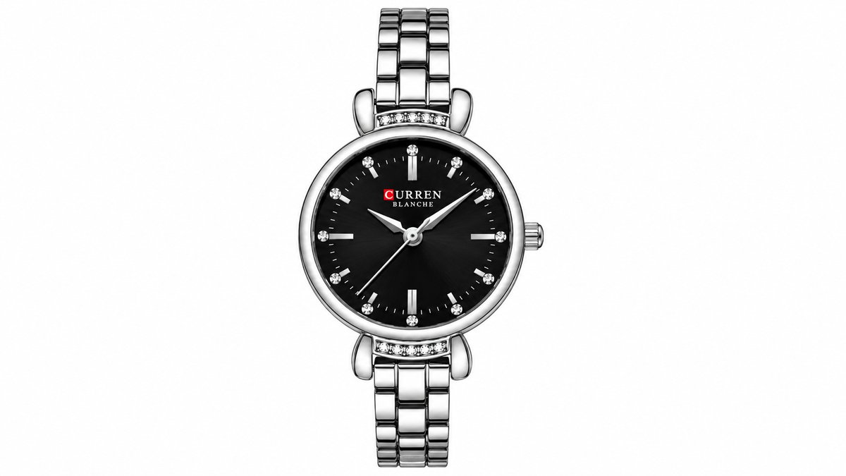 CURREN Blanche Silver Women’s Watch with Black Dial & Crystal Details